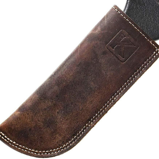 Knapp Made Bourbon Brown 5.5” Extra Thick Leather Cast Iron Skillet Handle Covers - Hot Handle Panhandle Potholder, Double Layered Double Stitched, Slides On and Off Easily Onto Metal Skillet Grips