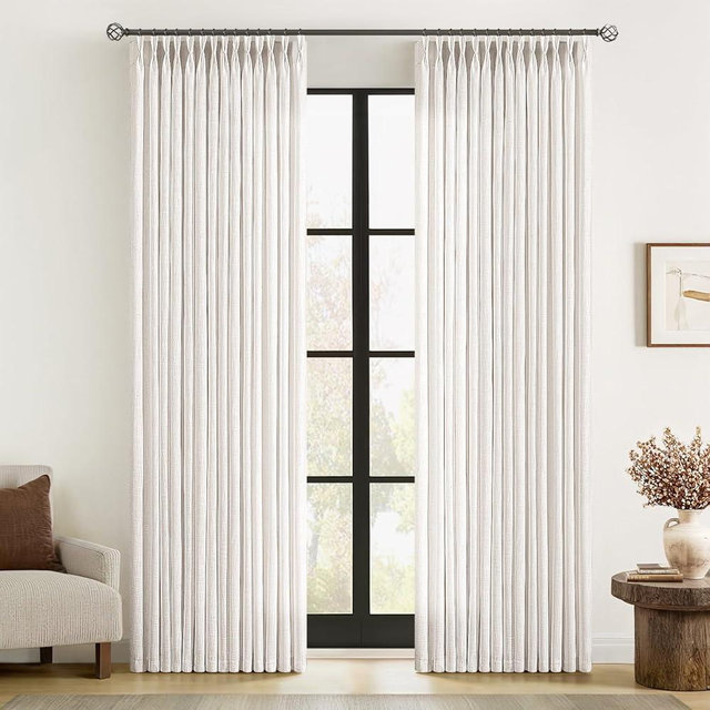 MIULEE Pinch Pleated Thick Linen Curtains 96 Inches Long 2 Panels for Living Room Bedroom, Memory Trained Pleat Drapes Light Filtering Natural Birch Semi Sheer Window Curtains Hooks Rings Back Tab