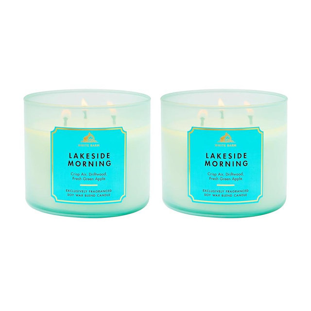 Bath & Body Works Lakeside Morning 3-Wick Candle - Scented Candle for At-Home Use - Long-Lasting, Room-Filling Fragrance - High Fragrance Oil Concentration - Soy Wax Blend - 2-Pack