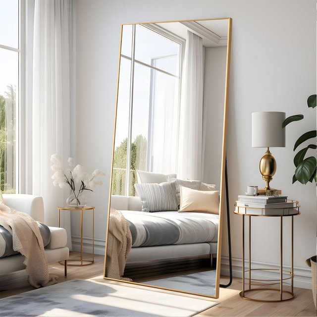 Dovelina Metal Framed Rectangle Full Length Mirror Leaning Mirror - 71"x32",Gold