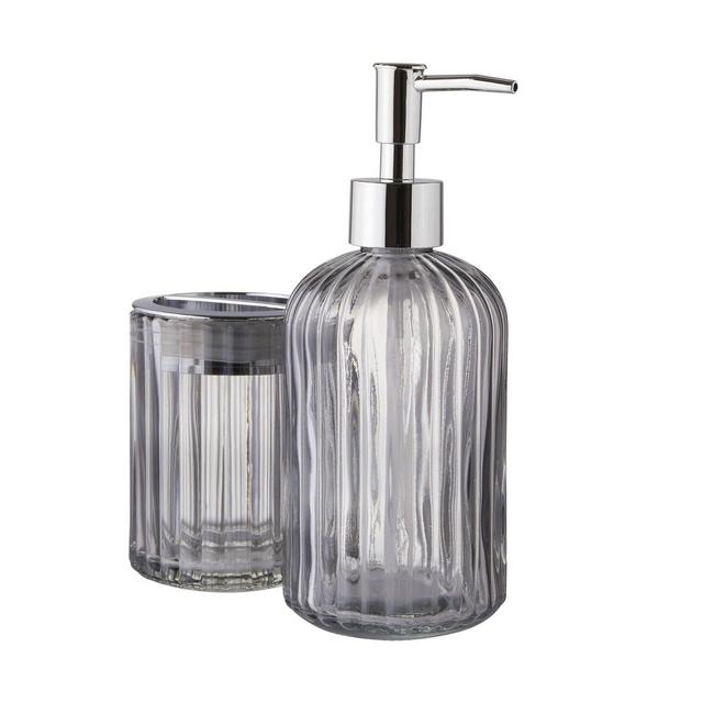 2pc Bath Coordinate Set Ribbed Glass Gray - Jade + Oake