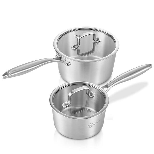 LOLYKITCH Whole Body Tri-Ply Stainless Steel Saucepan Set of 2,2 QT & 3QT,Induction Pots,Dia.16CM & 20CM Saucepans with Lids,Oven and Dishwasher Safe.