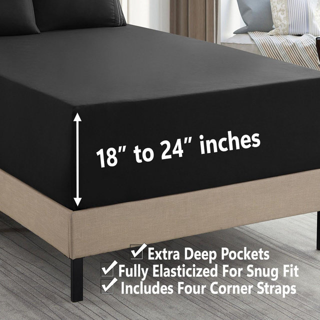 18"-24" Extra Deep Pocket, 4-Piece Bed Sheets Set - King, Black