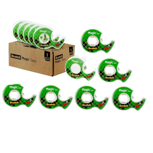 Scotch Magic Tape, Numerous Applications, Invisible, Engineered for Repairing, 3/4 x 300 Inches, 12 Dispensered Rolls