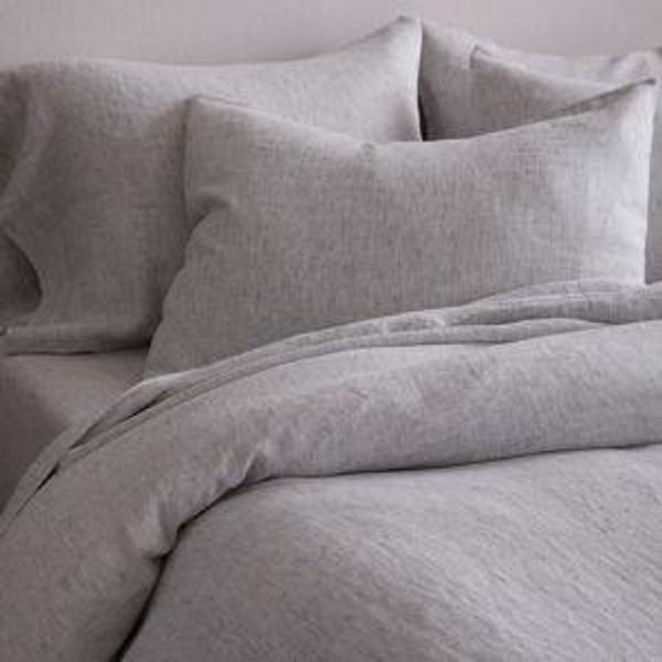 European Linen Stripe Duvet Cover Set in Grey/white Mini Pinstripe