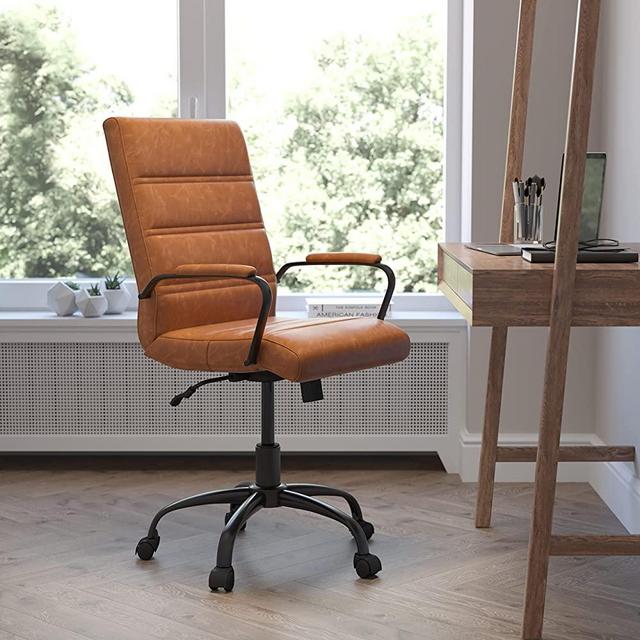 Flash Furniture Mid-Back Desk Chair - Brown LeatherSoft Executive Swivel Office Chair with Black Frame - Swivel Arm Chair