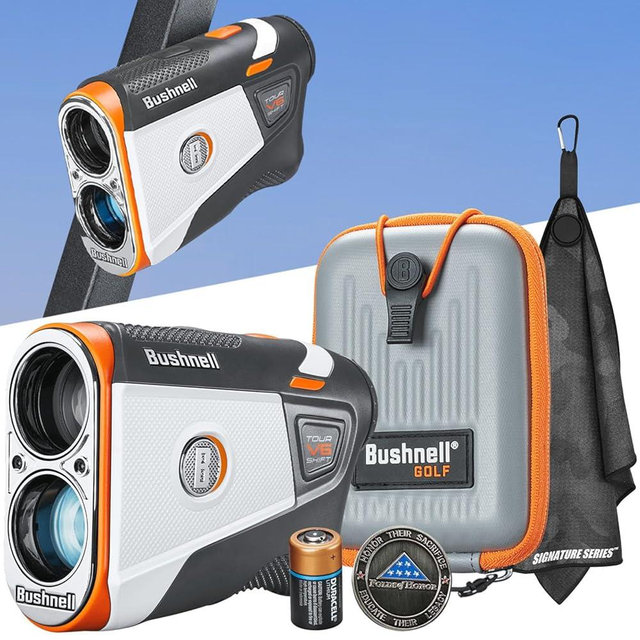 Bushnell Golf Tour V6 Shift Laser Rangefinder Patriot Pack | Slope Compensation, PinSeeker, Magnetic Mount, 6X Magnification, 1300 Yard Range, 3D Flyovers in App, Signature Series Golf Towel