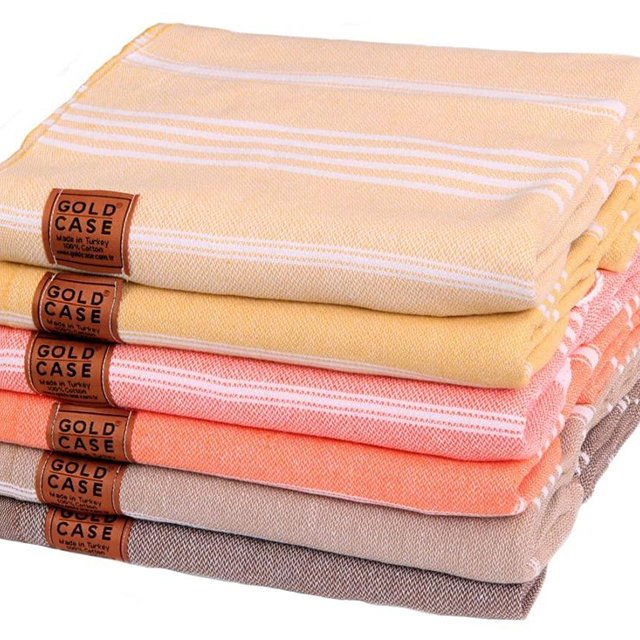 GOLD CASE Set of 6 XXL LYCIA Pestemal Turkish Bath Towel 100% Cotton Yellow Tones