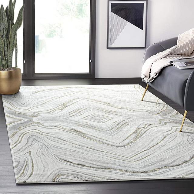 Abani Luna LUN160A Contemporary Granite and Gold Area Rug 6' x 9'