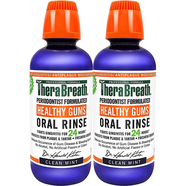TheraBreath Healthy Gums Periodontist Formulated 24-Hour Oral Rinse with CPC, Clean Mint, 16 Ounce (Pack of 2)