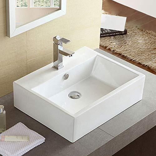 Modern Rectangular Porcelain Above Counter White Ceramic Bathroom Vessel Sink (E-CL-1114)