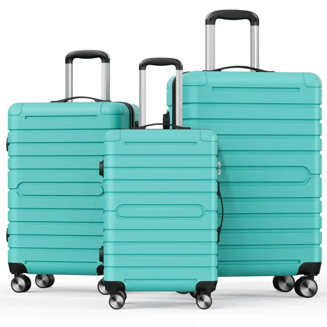 SUGIFT 3-Piece Hardshell Luggage Set Spinner Wheels TSA Lock YKK Zipper Lightweight Durable ABS+PC Hard Shell Carry On Checked Travel Suitcase, Green
