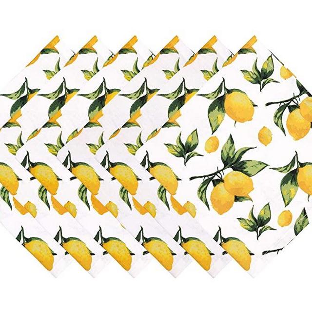 Yourtablecloth 100% Cotton Cloth Dinner Table Napkins -Soft & Vibrant Napkins 20 x 20 Set of 6 (Lemon)