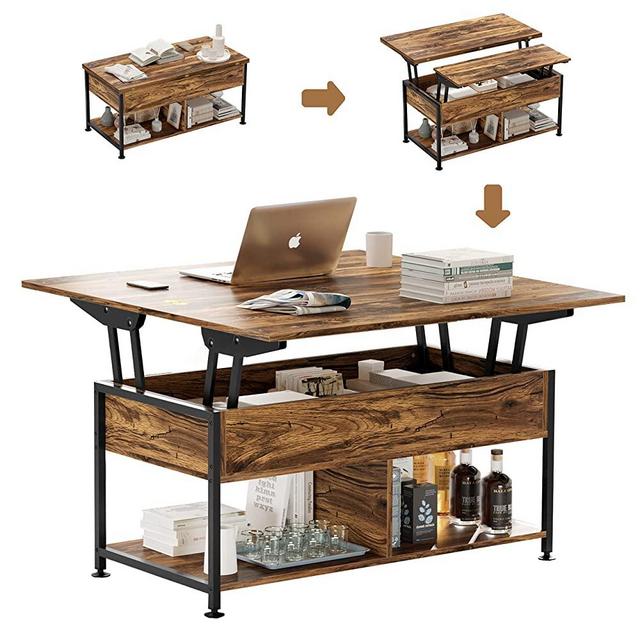 Cosimates 3 in 1 Multi-Function Lift Top Coffee Table with Hidden Compartment and Storage Shelf - Pop-Up Tabletop for Living Room Office, Easy to Lift Up and Close