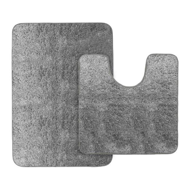 Gorilla Grip Premium Luxury Bath Rug Set, 2 Piece Includes 30x20 Bathroom Rug and Oval U-Shape Contoured Toilet Mat, Soft Shag Absorbent Rugs, Machine Wash and Dry, Mats for Bath Tub, Shower, Gray
