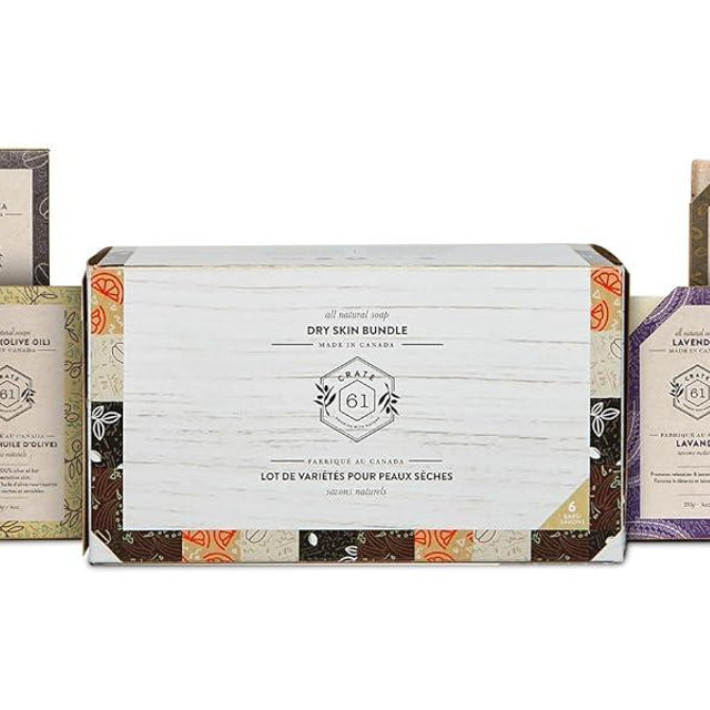 Crate 61, Vegan Natural Bar Soap, Dry Skin, Handmade Soap With Premium Essential Oils, Pack of 6 (Dry Skin)