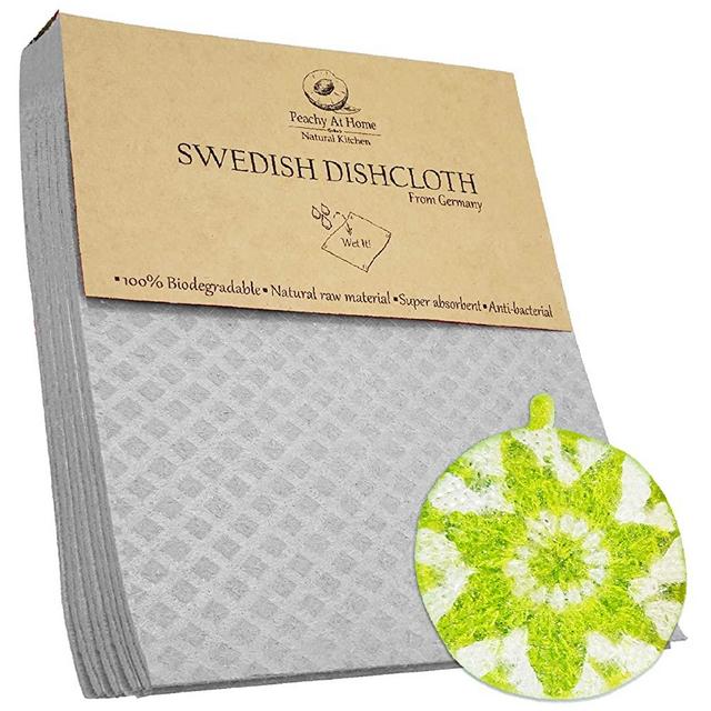 Peachy At Home [12-Pack + 1pcs Handmade Dish Scrubby] 100% Natural Biodegradable Swedish Dishcloths for Kitchen | No-Discoloration, No-Odor, Super Absorbent Dish Sponge Paper Towels for Cleaning.
