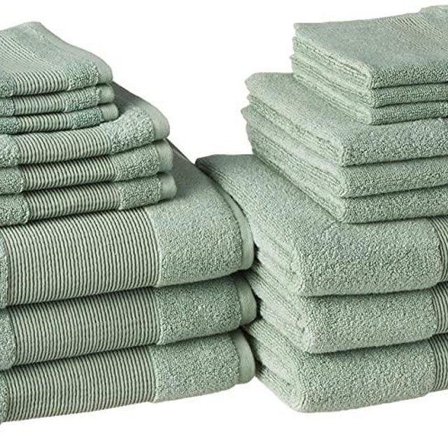 Amrapur Overseas Air Cloud 100-Percent Combed Cotton Towel Set, 18-Piece, Eucalyptus