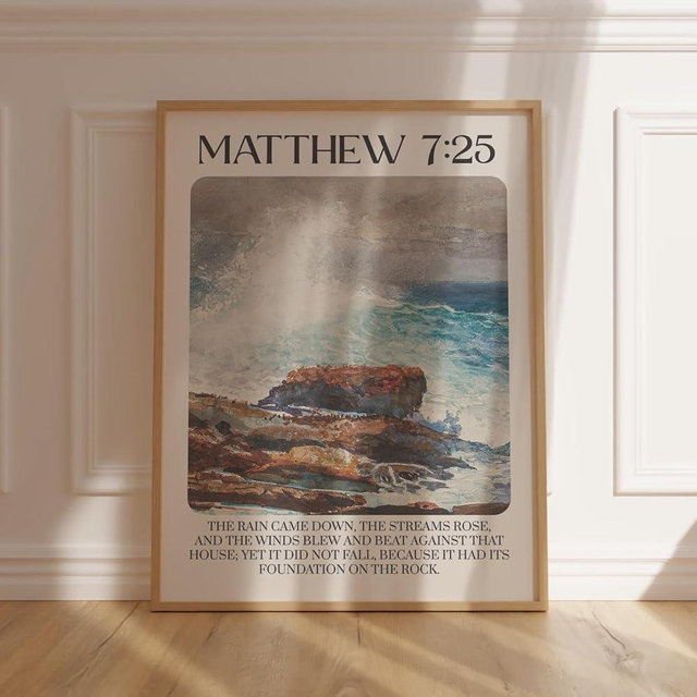 SAMEALSTORE Scripture Wall Art Matthew 7 25 Christian Wall Decor Christian Gifts for Her Him Bible Verse Wall Art Catholic Gift Christian Wall Art