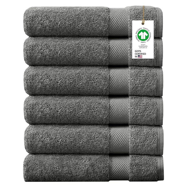 Delara 100% Organic Cotton Towels 650 GSM Plush Feather Touch Quick Dry Hand Towel, Pack of 6 GOTS Certified, Oeko-Tex Green Certified, Organic Cotton Hand Towel, 20"X30"