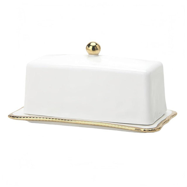 Ceramic Butter Dish with Lid Butter Container for Countertop & Fridge Storage, Elegant White Butter Saver Tray for East & West Coast Butter