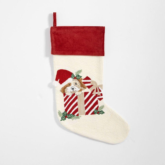 Crewel Stocking - Puppy In Present