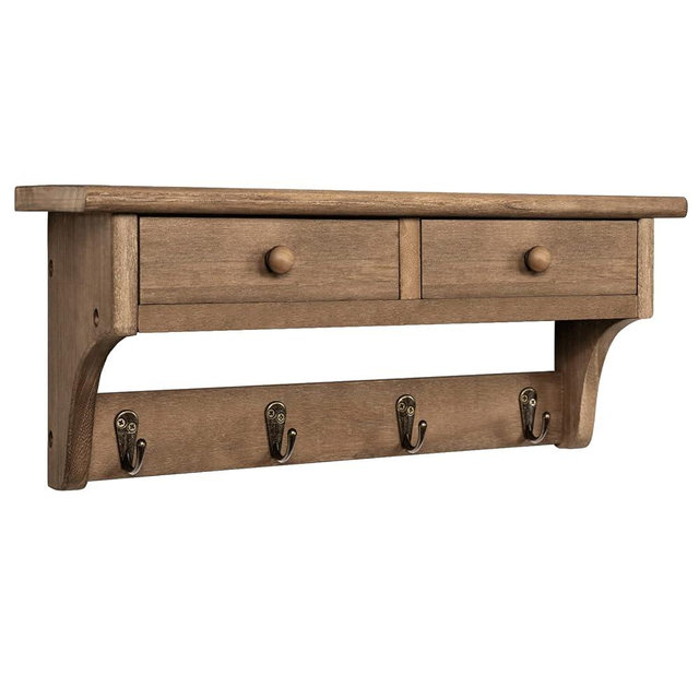 Emfogo Coat Hooks Wall Mounted, Rustic Wood Coat Rack Wall Mount Shelf with Hooks, Farmhouse Wall Coat Rack with Shelf & Coat Hook for Entryway, Mudroom, Bedroom, Kitchen, Bathroom(Walnut)
