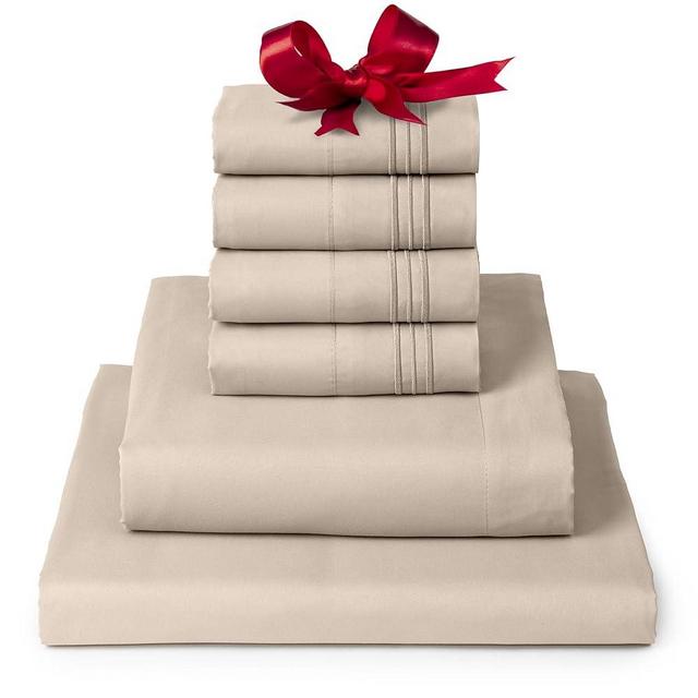 Mellanni King Sheet Set - 6-Piece Iconic Collection Bedding, (Including 4 Pillowcases), 16-Inch Deep Pocket, Easy Care, Extra Soft, Cooling Sheets, Brushed Microfiber - Beige