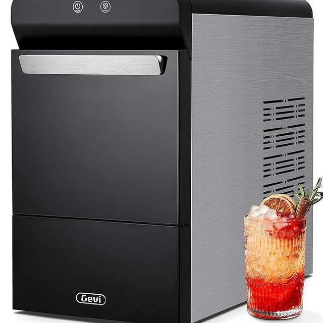 Gevi V2.0 Countertop Gemi Nugget Ice Maker | Self-Cleaning Pellet Ice Machine | Open and Pour Water Refill | Stainless Steel Housing | Fit Under Wall Cabinet | Black
