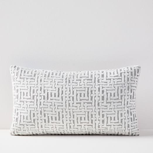 Allover Crosshatch Jacquard Velvet Lumbar Pillow Cover, 12"x21"