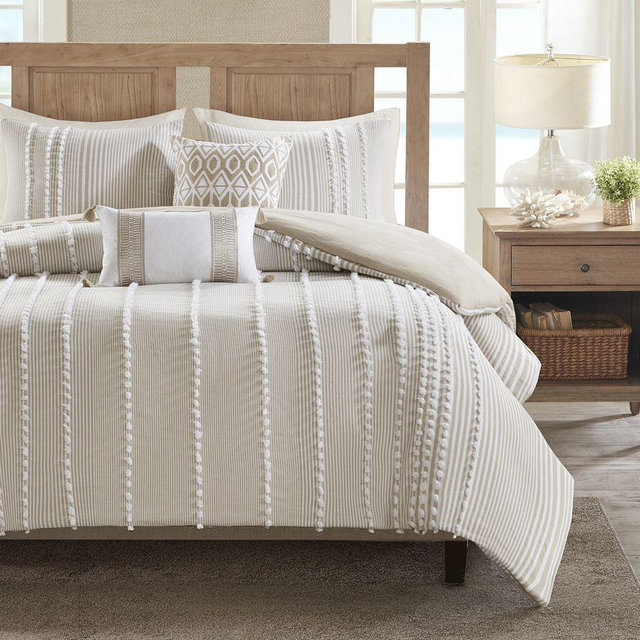Taupe Rosina Cotton Duvet Cover - 3 Piece Set, Full/Queen