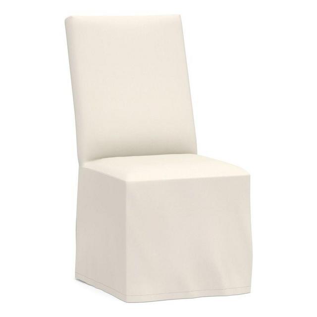 PB Comfort Square Long Slipcovered Dining Side Chair, Performance Twill Warm White