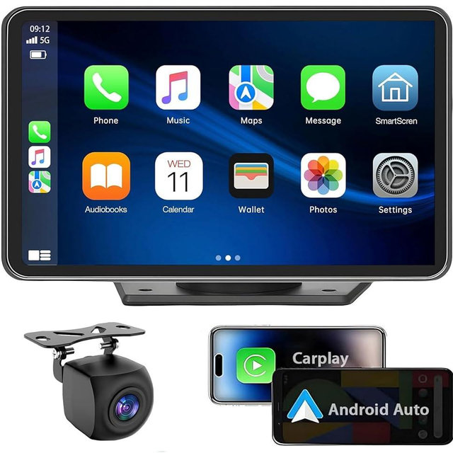 for Apple Carplay Wireless Portable 7" Touchscreen Car Stereo Voice Control with Apple Car Play & Android Auto Car Audio Backup Camera Bluetooth GPS Navigation/Mirror Link Fits All Cars