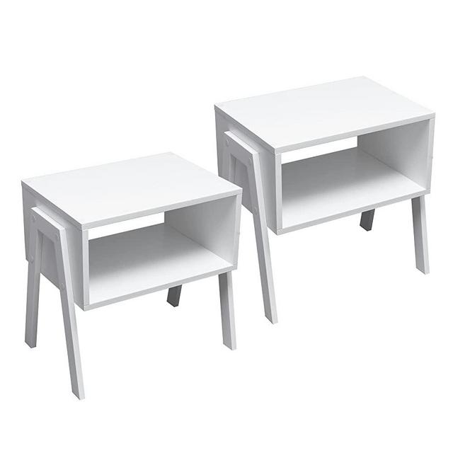 Forevich End Tables Stackable Side Table Bedroom Bamboo Nightstands Set of 2 for Living Room Beside Table White