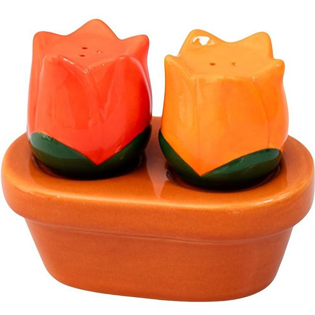 ban.do Cute Salt and Pepper Shakers Set in Novelty Flower Shape, Vintage Inspired Shakers with Holder, Tulips