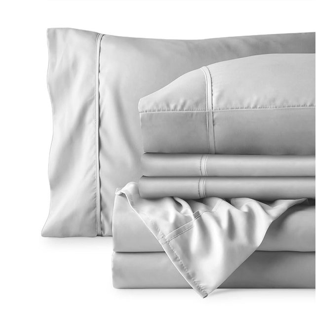 Bare Home Hotel Luxury Queen Sheet Set, Extra Soft - 6 Piece Set - Deep Pockets - Easy Fit - Cooling & Breathable - Wrinkle, Fade, Stain Resistant - Set Includes 4 Pillowcases (Queen, Cloud Grey)