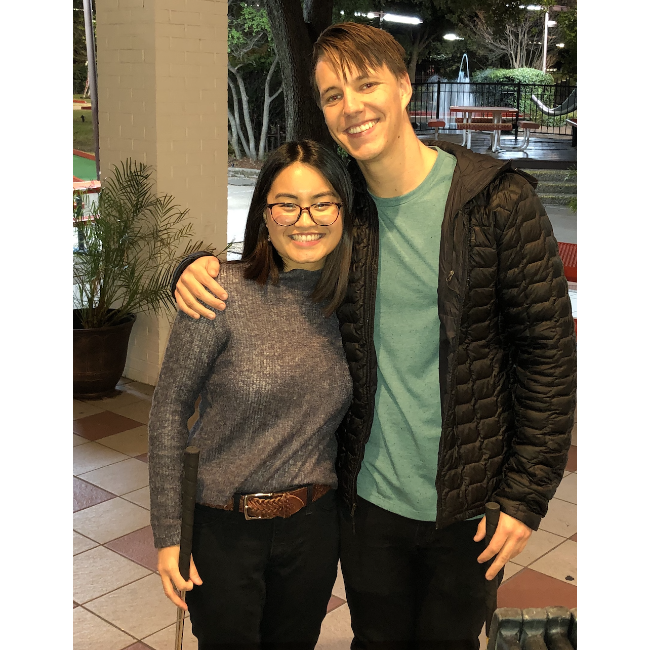 Our first real picture together taken on our second date. We went mini golfing, ate gelato, sat on a bench in front of Whole Foods and talked for hours.