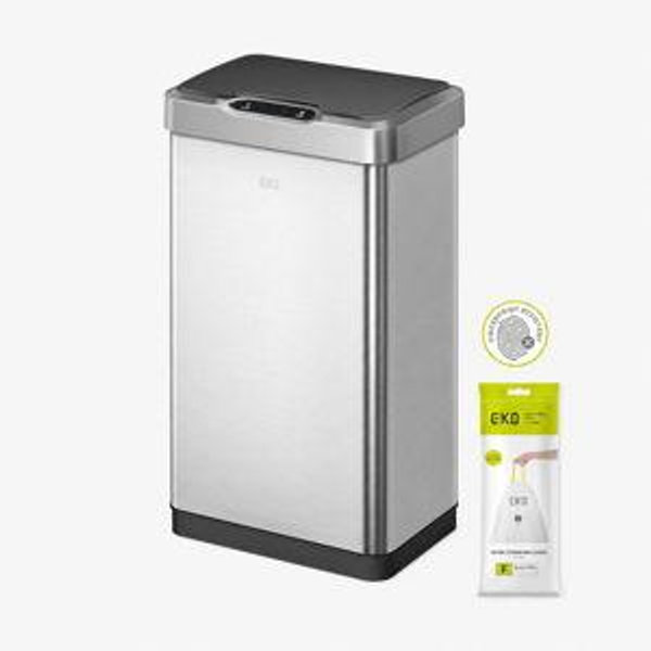 EKO Mirage-T 50 Liter / 13.2 Gallon Touchless Rectangular Motion Sensor Trash Can, Brushed Stainless Steel Finish