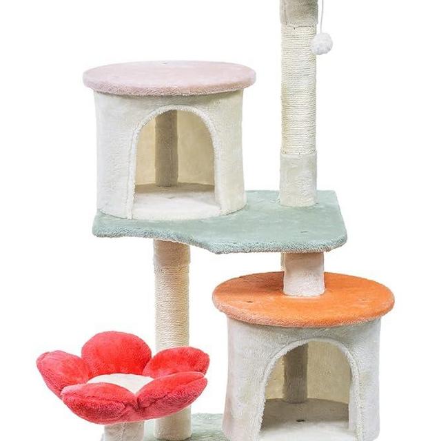 HYABi 42.7in Flower Cat Tree Tower Condo Furniture Apartment Plush Habitat Kitten Amusement Platform with Scratch Posts Toy Ball Pet House Play (Medium 42.7" H)