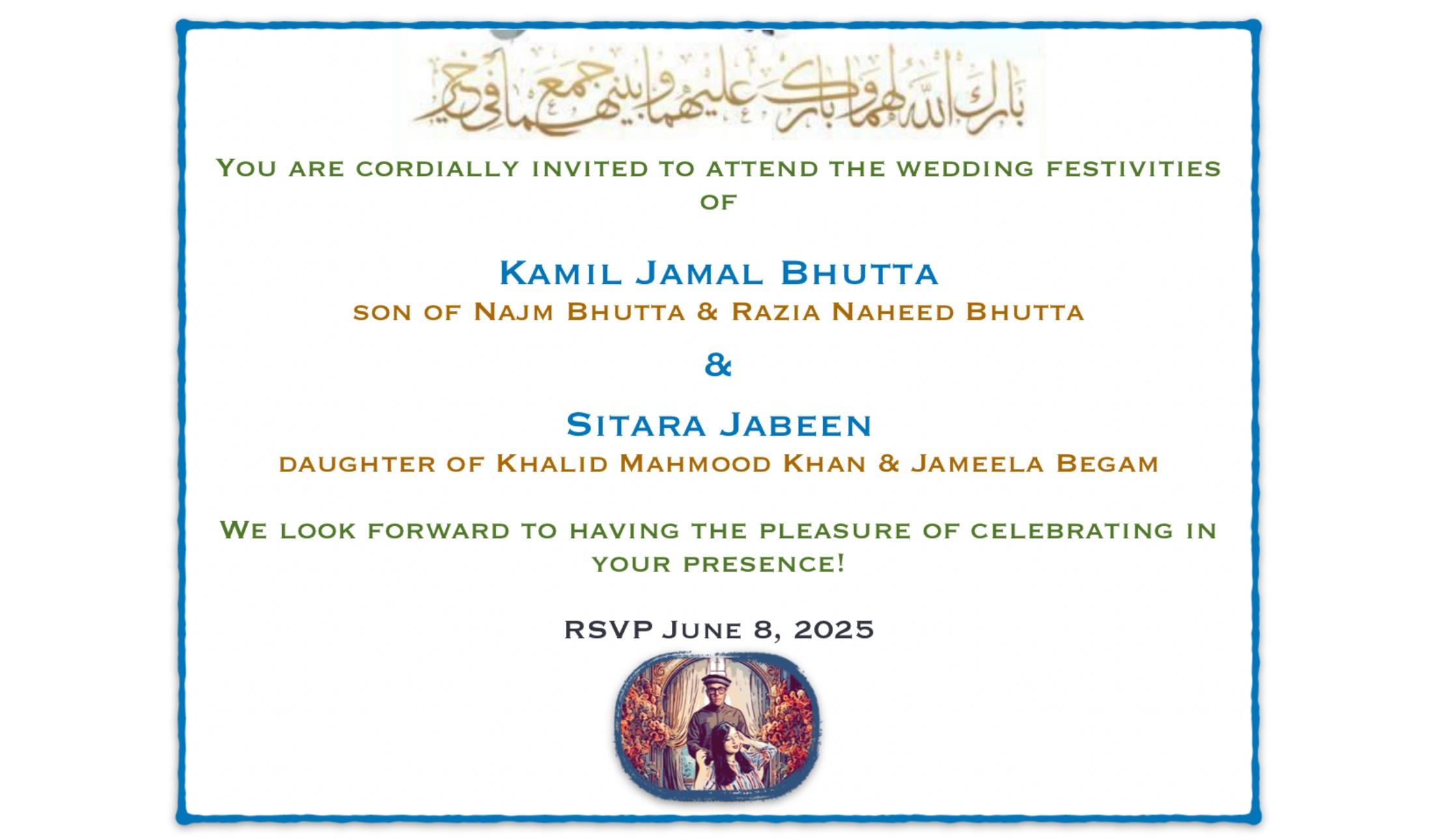 The Wedding Website of Kamil Bhutta and Sitara Jabeen
