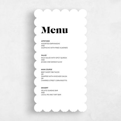 White Scalloped Wedding Menu - Everett
