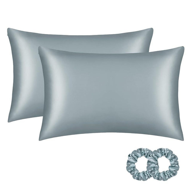 ALASKA BEAR Silk Pillowcase for Hair and Skin, Set of 2 Pure Genuine 22 Momme Mulberry Silk Pillow Cases Queen Size for Bliss Sleep Better Than Poly Satin, Zipper Closure(2pc, HazeBlue)