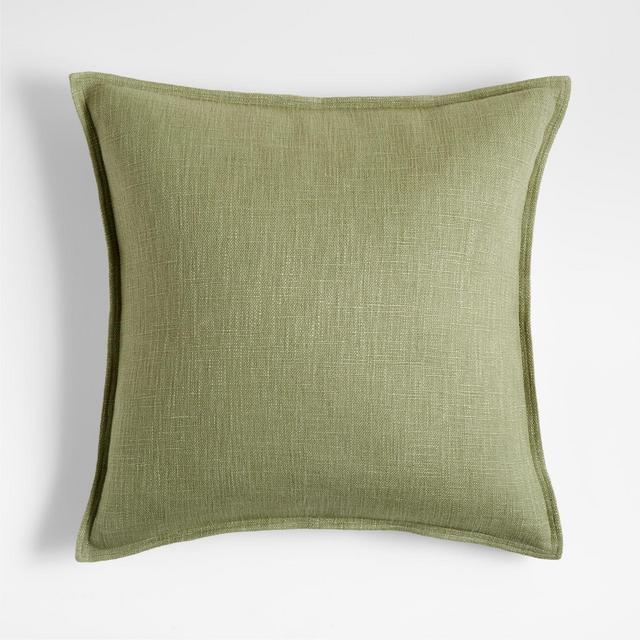 Sage 20" Laundered Linen Pillow with Feather-Down Insert
