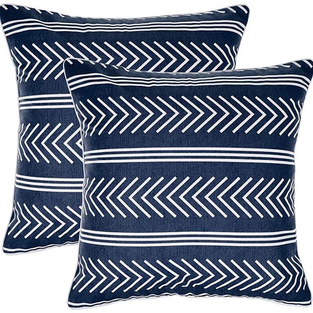 REDEARTH Decorative Square Printed Throw Pillow Covers Set Cushion Cases Pillowcases 100% Cotton (18 x 18 Inches / 45 x 45 cm; Navy) Pack of 2