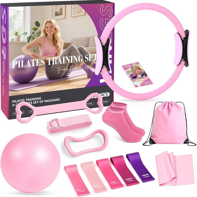 Vanlgs Pilates Kit 13Pcs Home Pilates Essentials Workout Kit with 13" Ring, 10" Ball and Resistance Bands for Women at Home Pilates Equipment Set for Beginners