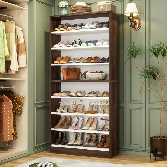 Aheaplus 9-Tier Wood Shoe Storage Cabinet