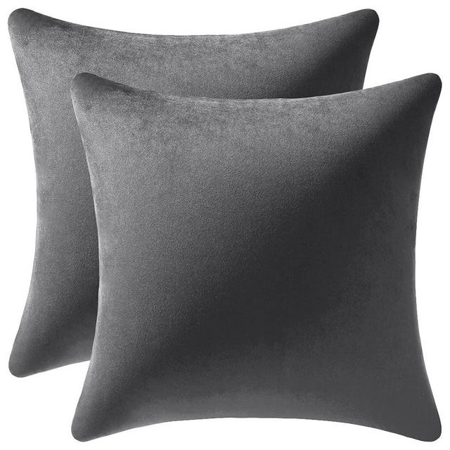DEZENE Throw Pillow Covers 22x22 Dark-Grey: 2 Pack Cozy Soft Velvet Square Decorative Pillow Cases for Farmhouse Home Decor