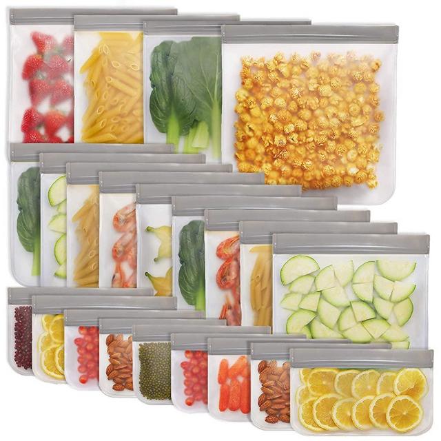 Jagrom 22 Pack Reusable Storage Bags 4 Gallon & 9 Sandwich Lunch Bags & 9 Small Kids Snack Bags For Food, EXTRA THICK Leak Proof Reusable Food Bags, Freezer Bags, Reusable Zipper Bags, BPA FREE, Grey
