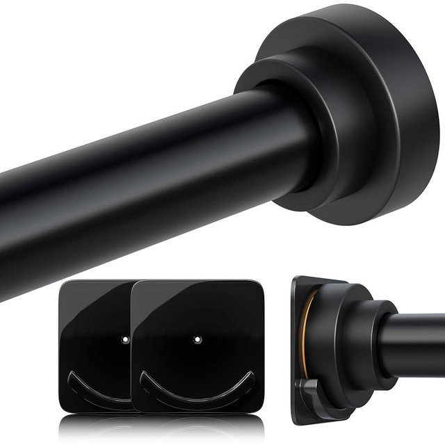 STARLATTA Long Tension Shower Curtain Rod 31-120 Inch (10ft): 1.1" Dia Rustproof Stainless Steel, No Drilling Heavy Duty, Adjustable Room Divider for Bathroom Window, Matte Black