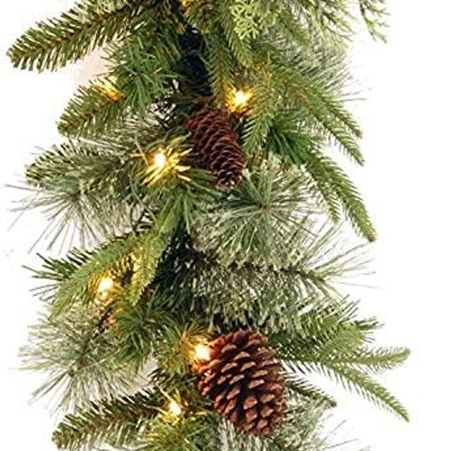 National Tree Company 'Feel Real lit Artificial Christmas Garland Flocked with Mixed Decorations and Pre-strung White Lights, 9 ft, Colonial